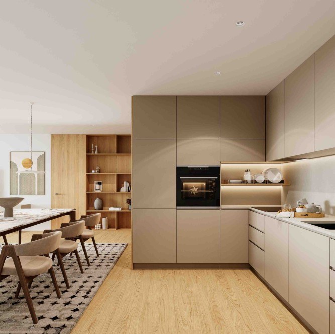 Edifício Xanana Gusmão — Cozinha equipada aberta à sala